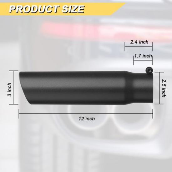 2.5 Inlet 3 Outlet 12 Long Exhaust Tip Black / Silver Stainless Steel Bolt-On