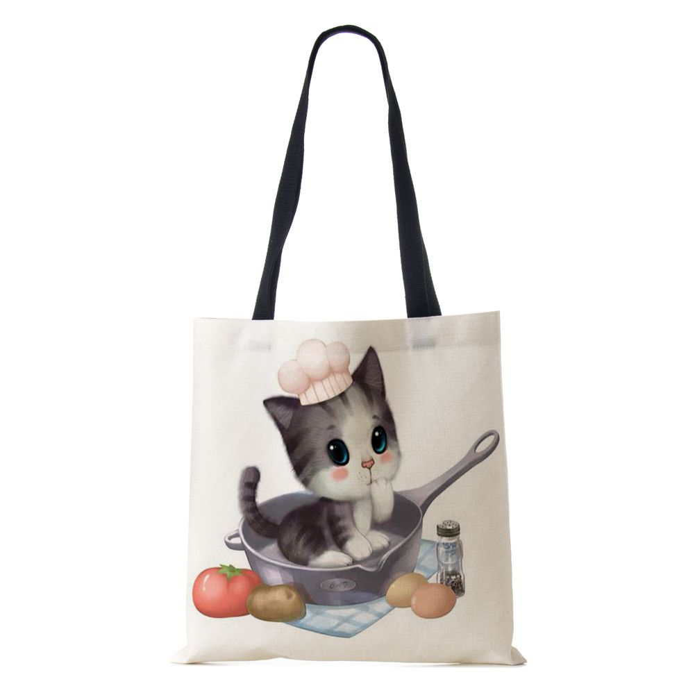 Dog Cat Women Shoulder Bag Shopper Travel Canvas Casual Handbag 2022 Eco Reused Print Vintage Large Capacity Tote Books Bag KTY