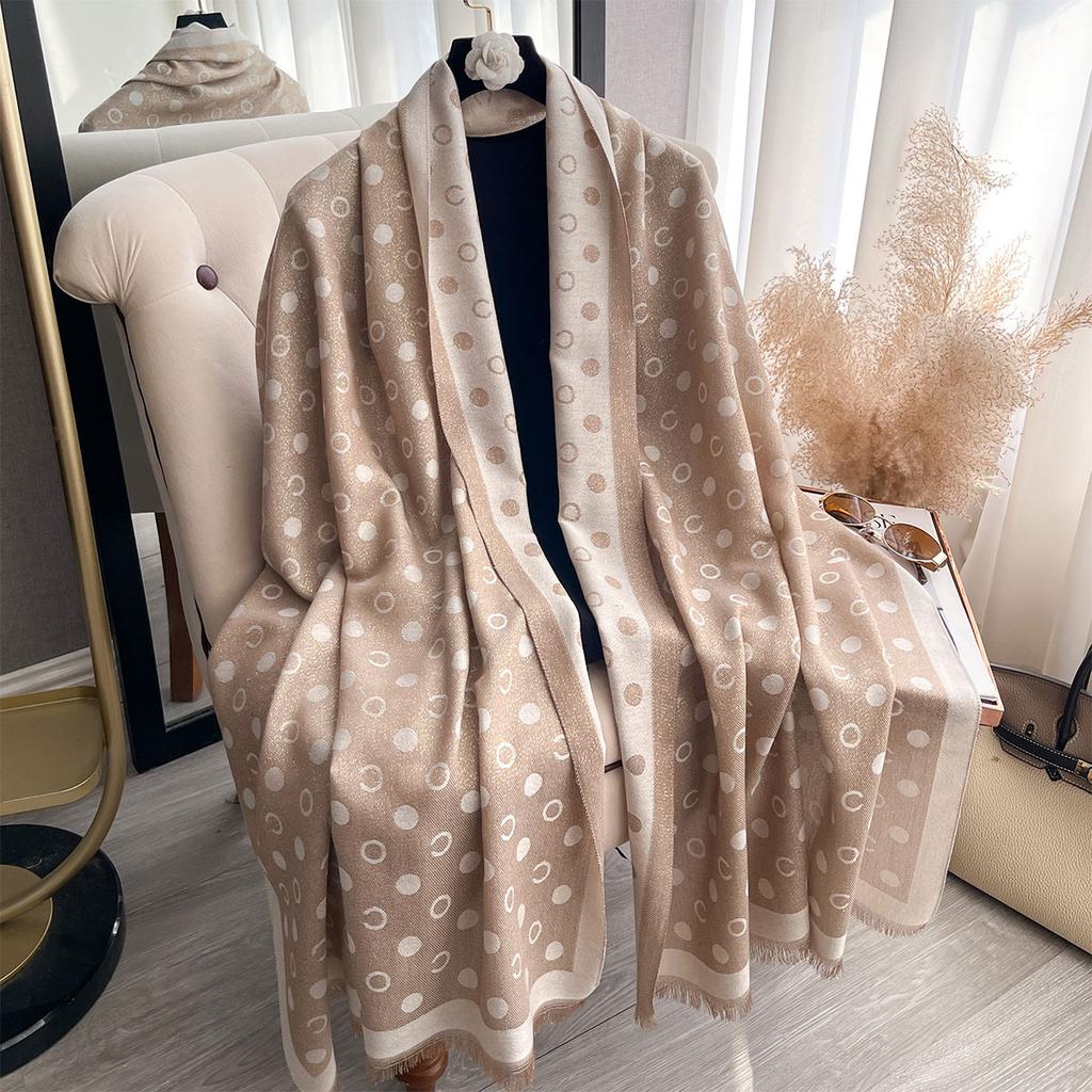 New Spring and Autumn Women Elegance Print Shawl Brand Designer Lady Golden Thread long Scarf Muslim Wrap Headscarf Pashmina