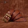 Cinturón Retro Estampado de Cuero Genuino de Vacuno con Hebilla de Cobre, Cinturón de Jeans Casual Moderno para Combinar con Todo