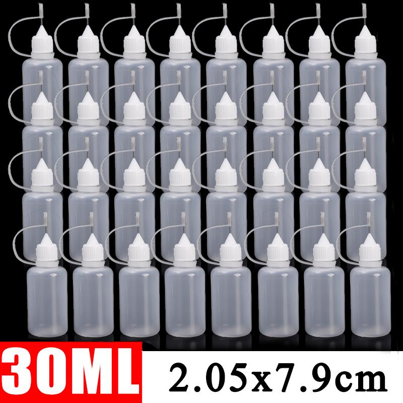 50/5Pcs PE Plastic Squeezable Tip Applicator Bottle Refillable Dropper with Needle Tip Caps for Glue Pigment Bottle 10ml 50ml