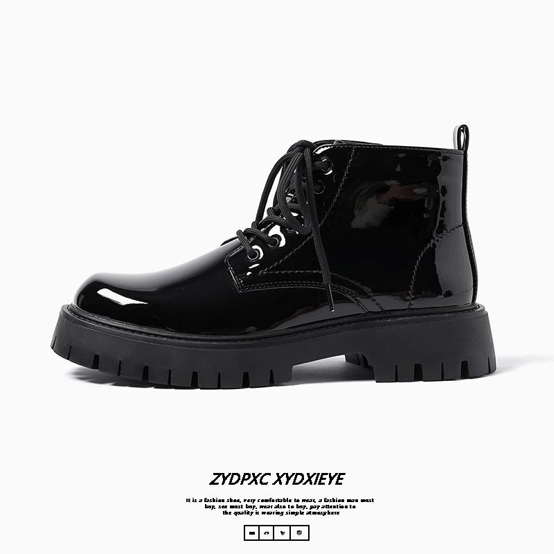 

Ботинки Martin мужские в британском стиле с низким голенищем, лакированная кожа, универсальные, черные, с боковой молнией, повседневные, рабочие ботинки 6496-T 38