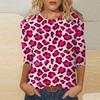 Women's Fashion Casual Three Quarter Sleeve Valentine's Day Printed Round Neck Pullover Top Blouse