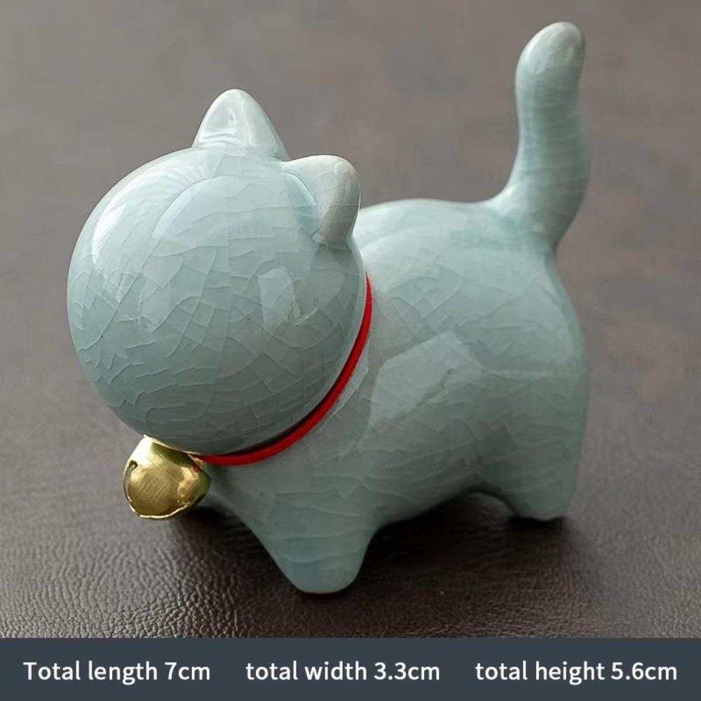Cute Kitten Desktop Ornament Ceramic Cat Micro Landscape Creative Lucky Cat Tea Pet синий
