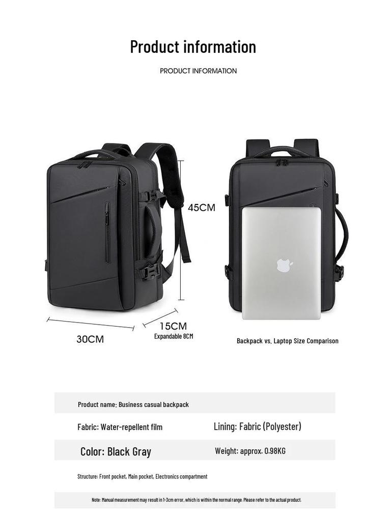 Men's Business Backpack: High-End, Expandable, Large Capacity, Water-Repellent Laptop Bag with Leather Film