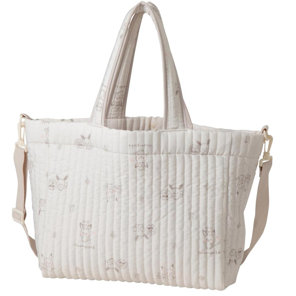monpoke Pokemon Quilted Diaper Bag Large Capacity Lightweight 2-Way Tote Shoulder Bag Beige MP64946