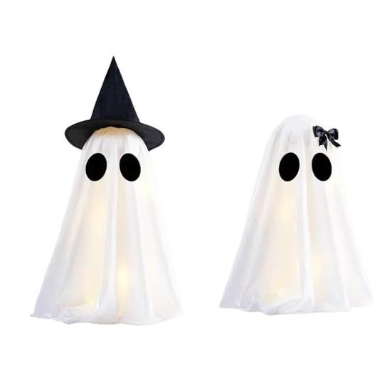 Light Up Halloween Ghost Decoration Scary Lighted White Cloth Ghost Spooky Tabletop Ornament for Indoor Home Mantel Shelf Decor