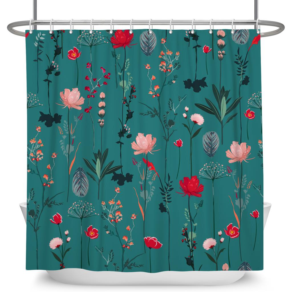 Vintage Bird Flower Shower Curtain with Hooks Artistic Peacock Floral Design Chinese Style Waterproof Polyester Bathroom Curtain