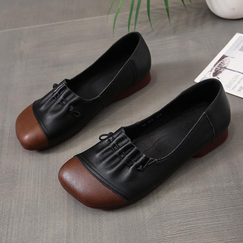 Plus Size Shoes for Women Soft Leather Retro Shallow Single Shoes Casual Ladies Loafers Slip On Fashion Moccasin Mom Shoes