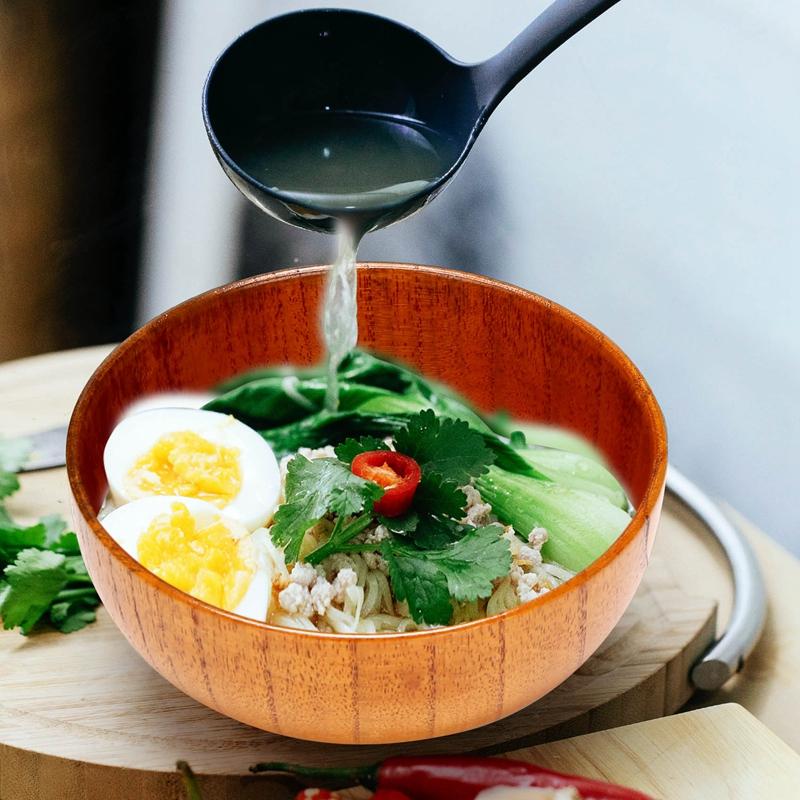 6 Stück Holzschüsseln Serviergeschirr für Reis, Suppe, Dip, Kaffee, Tee, Dekoration Holzsalatschüssel Küchenbesteck-Set