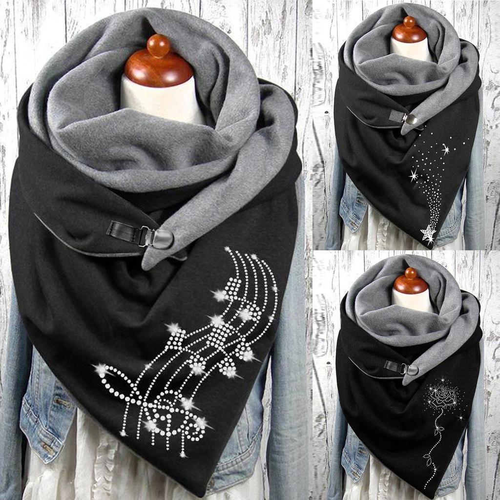 Lady Scarf Women Cotton Print Horse Note Rose Star Warm Button Turban Scarf Warmer Fleece Scarf Bufanda Invierno Mujer