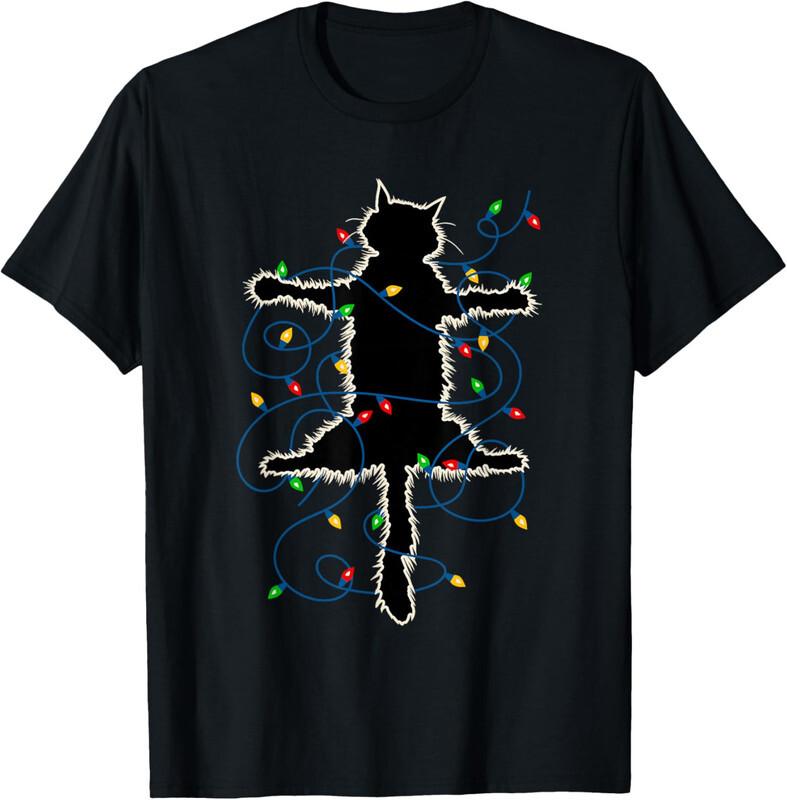 Cat In Fairy Lights Christmas Vacation Pajama Idea Unisex T-Shirt