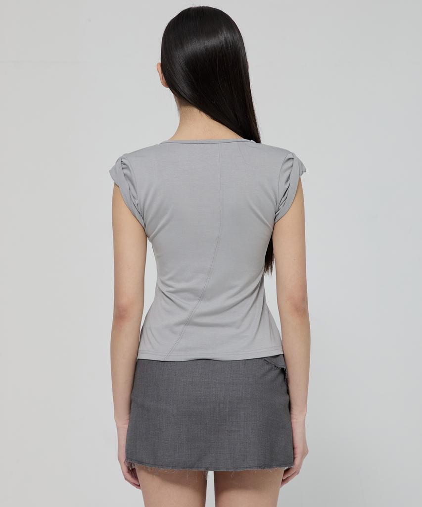 Peulleeoeob Lace Sleeve Top (Fl-112_Gray)