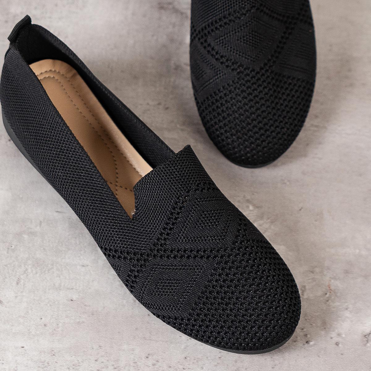 Женские трикотажные туфли с закрытым носком, дышащие, на плоской подошве, повседневные туфли 36 чёрный