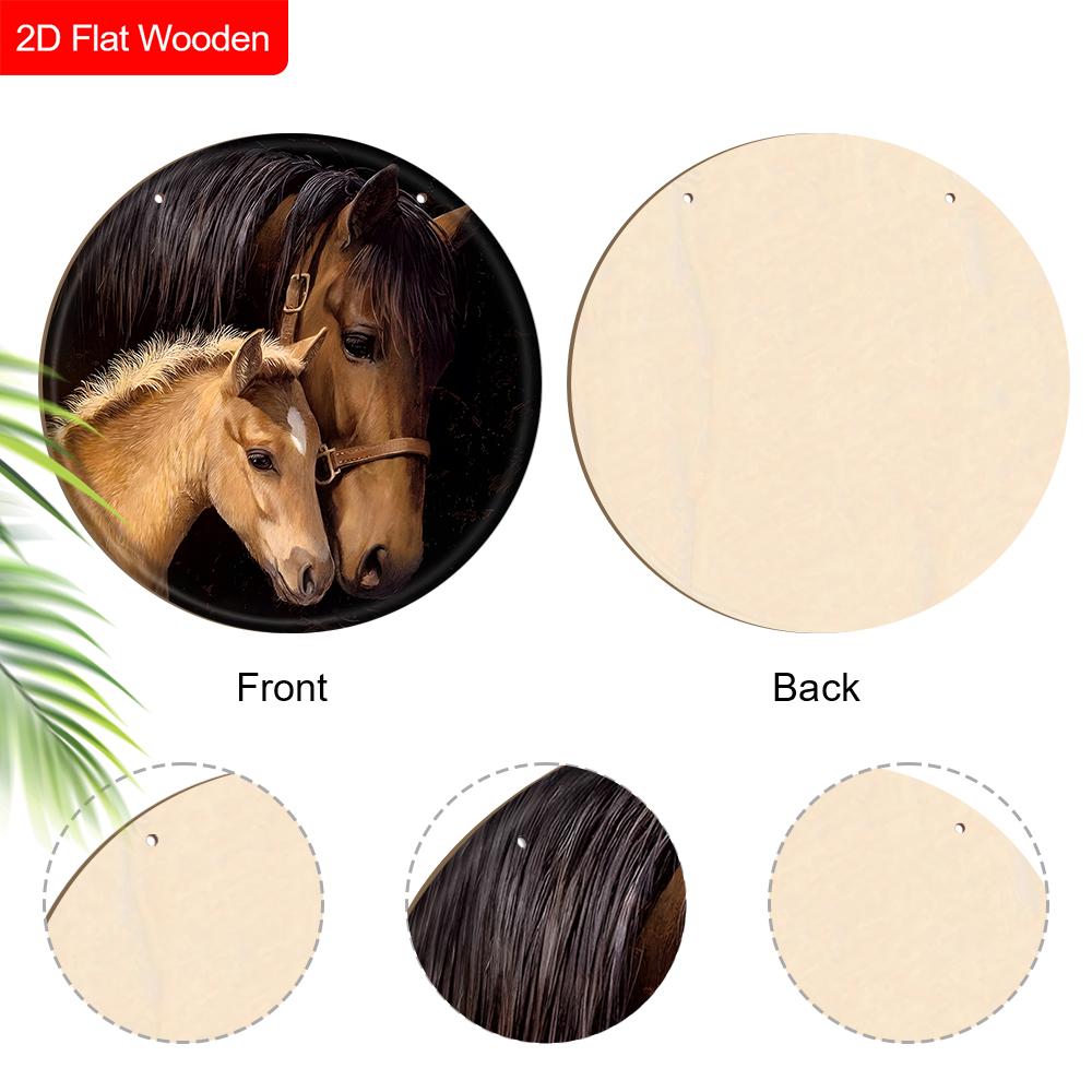 Unique Wooden Sign with Horse Pattern - Charming Round Sign for Front Door, Wall Hanging Decor - Ideal Gift for Friend & Family