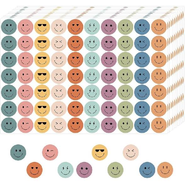 6000 Pieces Boho Happy Smile Face Stickers for School Reward Behavior Chart,3/8 Inch in Diameter Round Bohemian Style Reward Labels 10 Styles Happy Boho