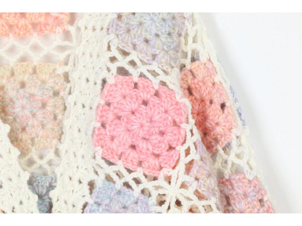 Rainbow Crochet Ethnic Style Color Block Cardigan: Hand-Knitted Sweater for Women - Perfect for Autumn and Winter