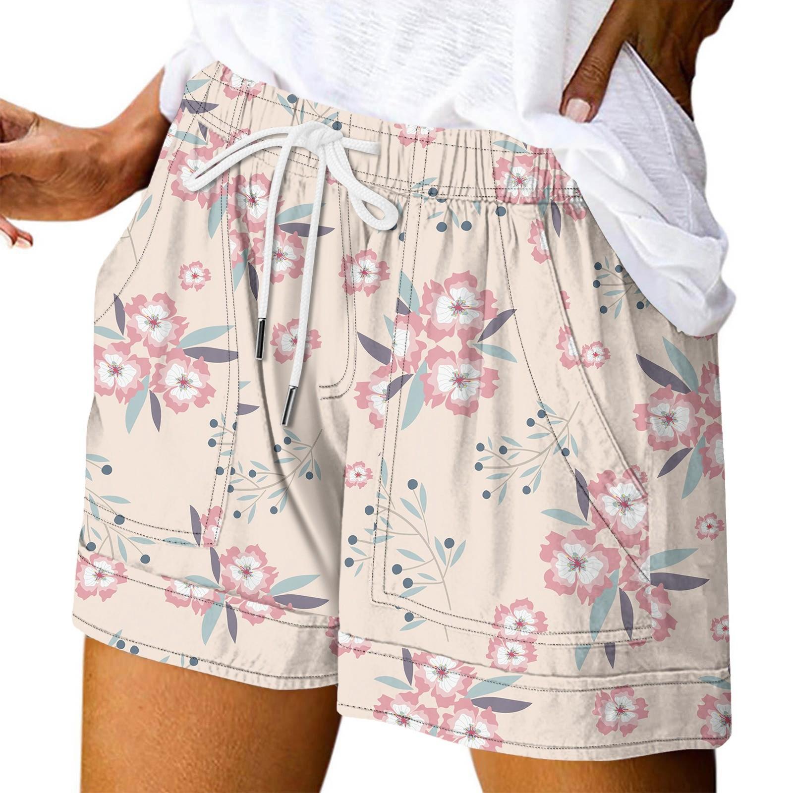 

Женские повседневные летние эластичные пляжные шорты с принтом повседневные шорты L розовый