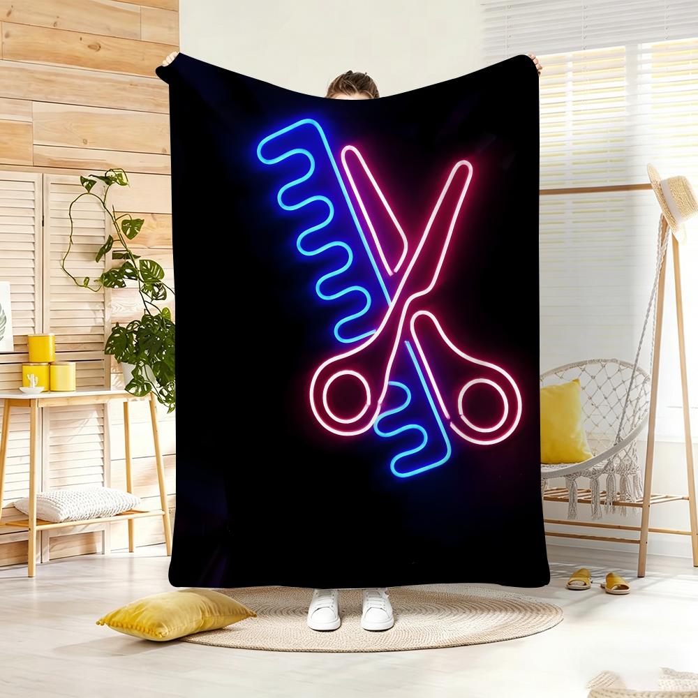 Artistic Pattern B-BarberS ShopS SignS Throw Lightweight 240g Flannel Blanket Soft Skin-friendly for Summer Cooling