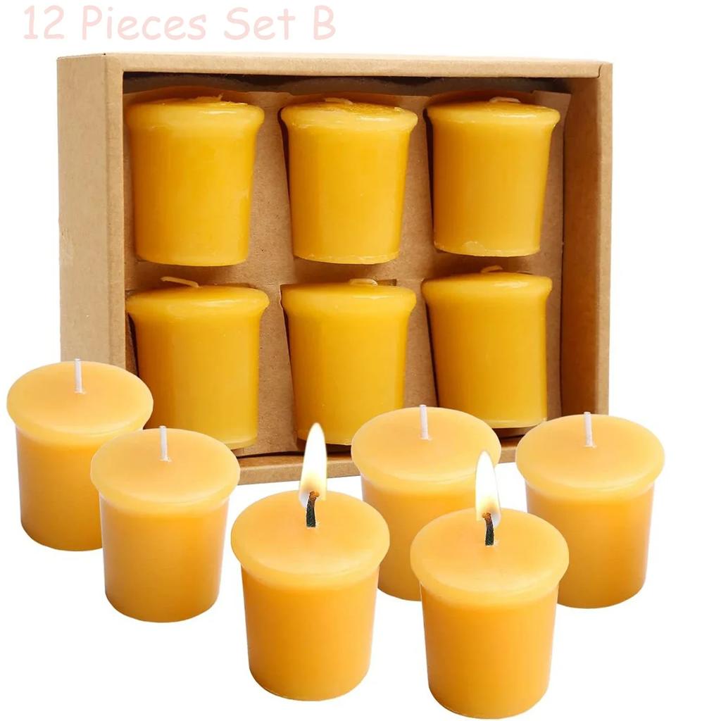 6-48Pcs Beeswax Votive Candles Handmade Bees Wax Candle Smokeless Beeswax Tealight Candles Wedding Spa Gift Home Decor