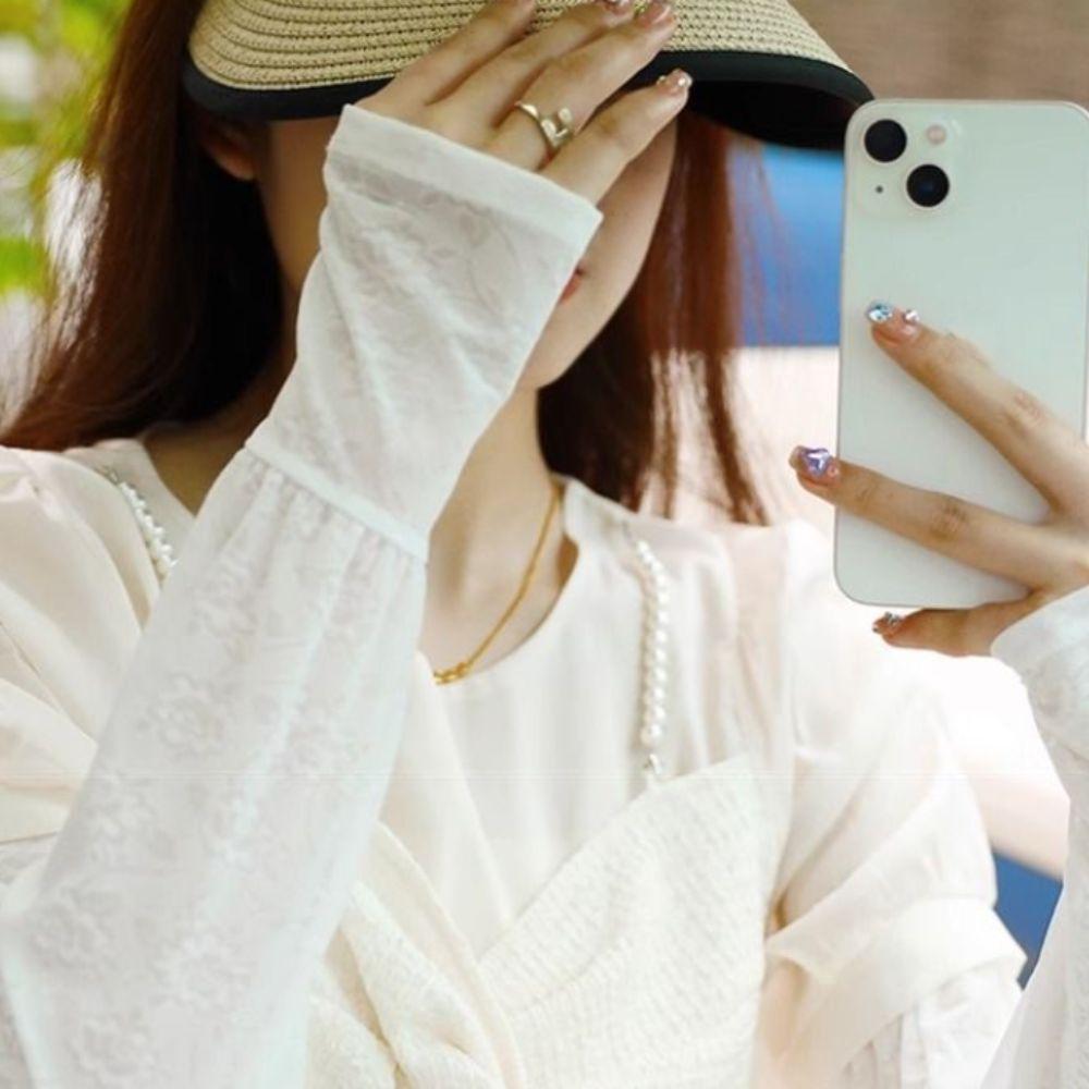 

Lace Sunscreen Arm Sleeve Loose Sun Protection Arm Cover Cute Ice Silk Arm Sleeves Outdoor зелений