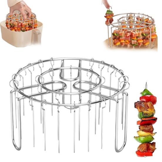 Stainless Steel Air Fryer Rack Vertical Rotisserie Skewer Stand Universal Air Fryer Grill Insert Air Fryer Accessories