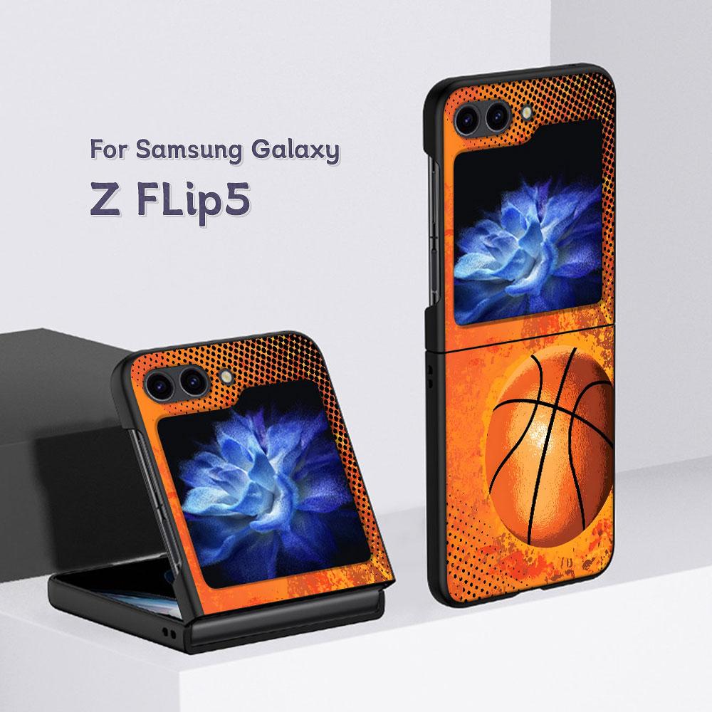 Basket Sports Basketball Case for Samsung Galaxy Z Flip5 Black PC Phone Cover Z Flip 5 5G Hard Luxury Coque Zflip5 Funda Capa