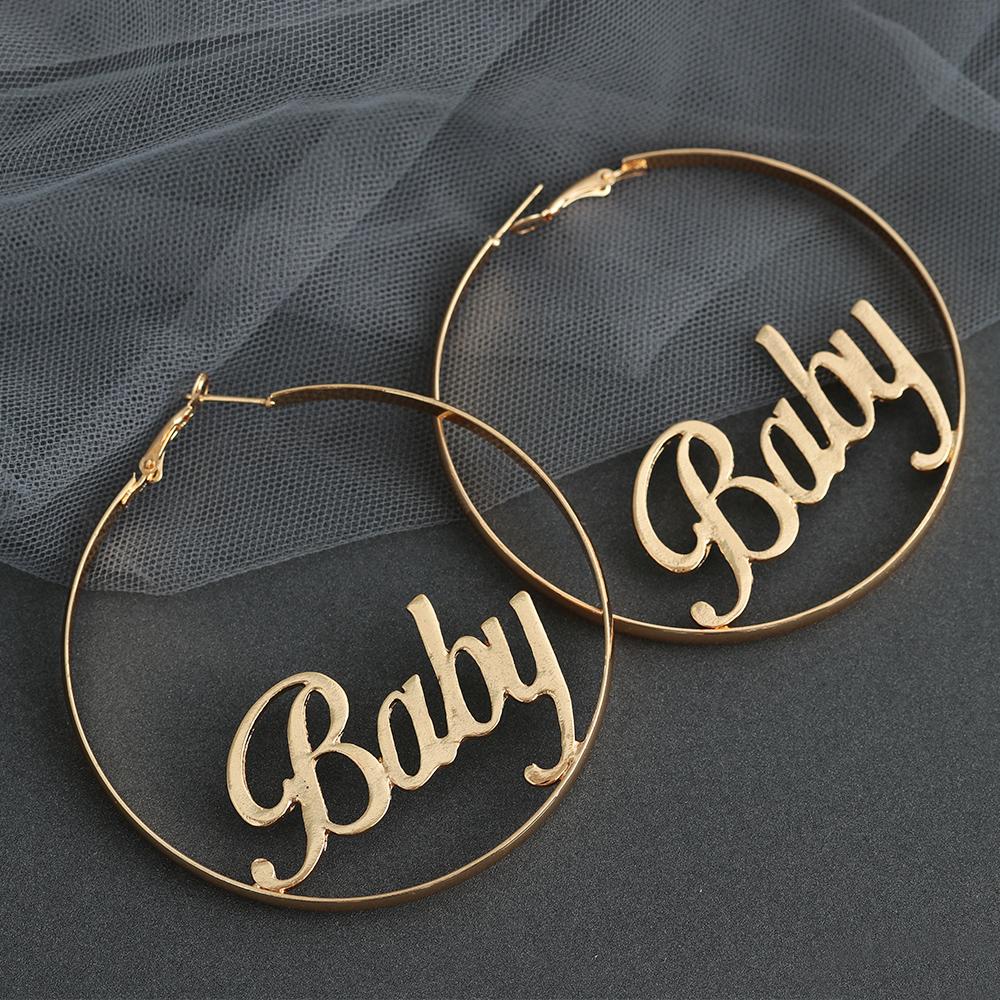 Party Gift Dangle Hip-hop Jewelry Hyperbole Femme Baby Letter Large Circle Round Hoop Earrings