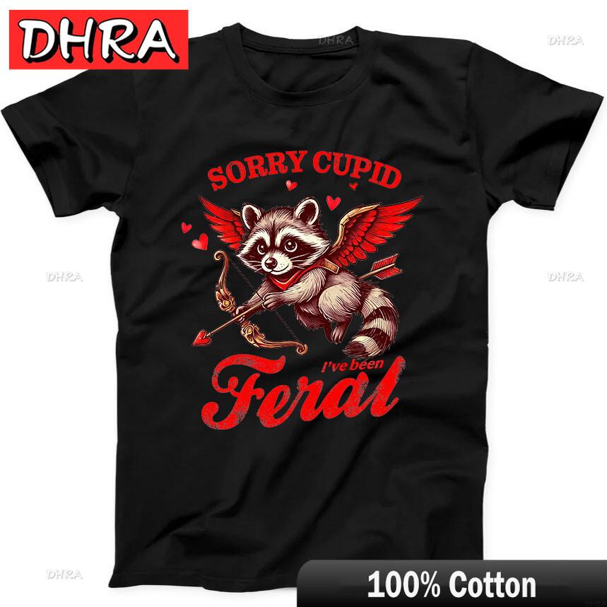 Valentines Day Cupid Feral Raccoon Meme Funny Gift Black Tee T Shirt Streetwear Unique Tshirts Shirts for Gift Idea TShirt