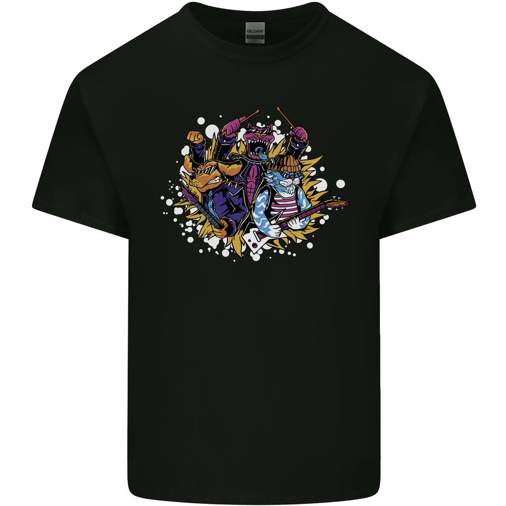 26 Cat & Dog Rock Band Music Guitar Drums Mens Cotton T-Shirt Tee Top Unisex T-Shirt M
