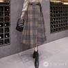 Asymmetrical Flared Midi Glen High with J-Scott Skirt, Length, Plaid, Waist, Tweed, Belt, Brown, JS23-BR-M