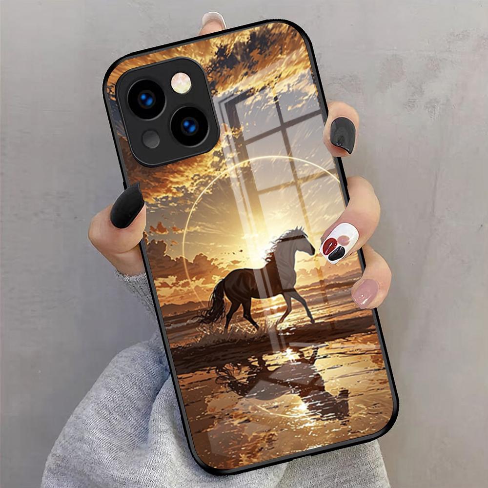 Cool Running Horse Phone Case For IPhone 17 Pro Max 16 15 14 Pro Max 13 11 X Xs Xr 8 7Plus Glass Cover