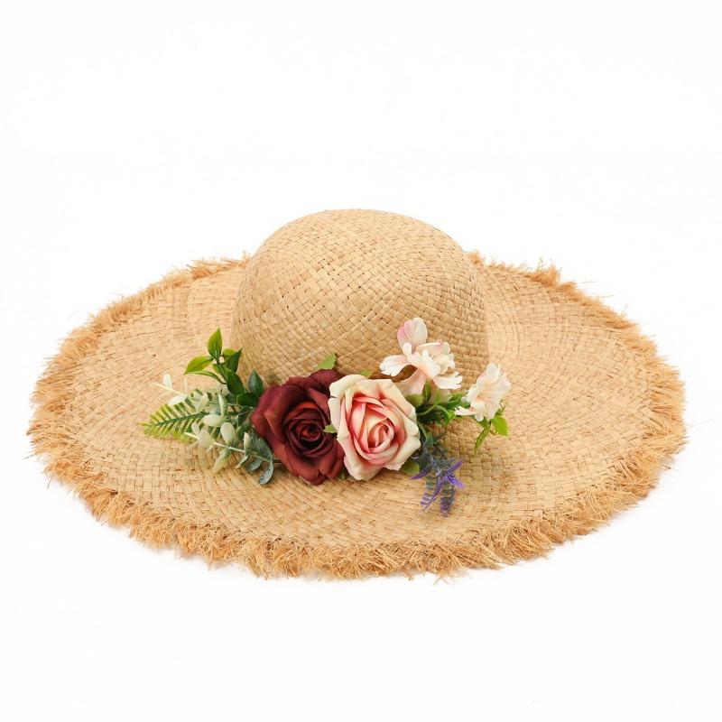 Versatile flower bucket hat summer sun protection big brim beach straw hat sun hat woven basin hat