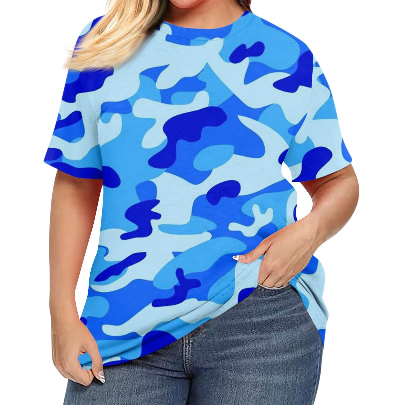 

Жіноча сорочка з коротким рукавом і круглим вирізом, футболка великих розмірів, повсякденні топи з принтом XXXL синій