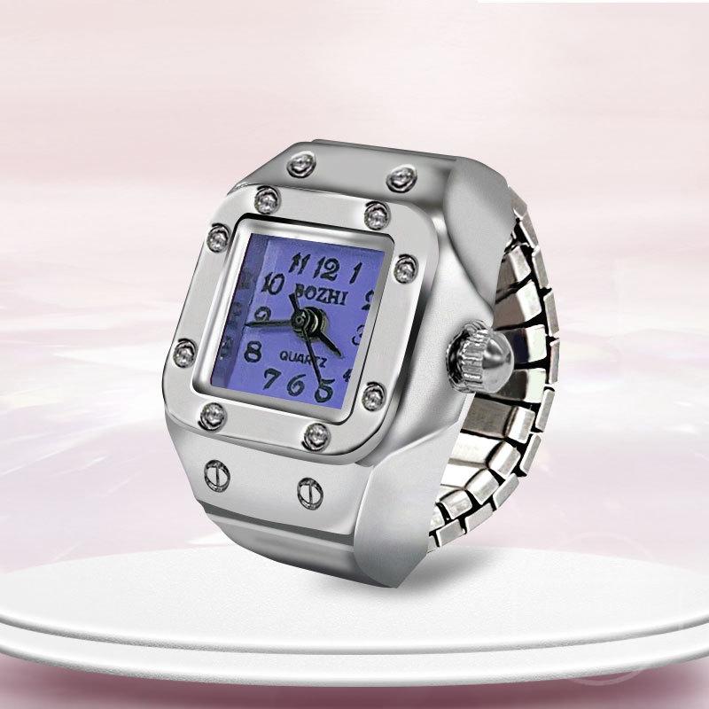 Fashion Mini Quartz Watch Clock Finger Rings for Men Women Elastic Strap Punk Gothic Couple Roman Ring Jewelry Gift