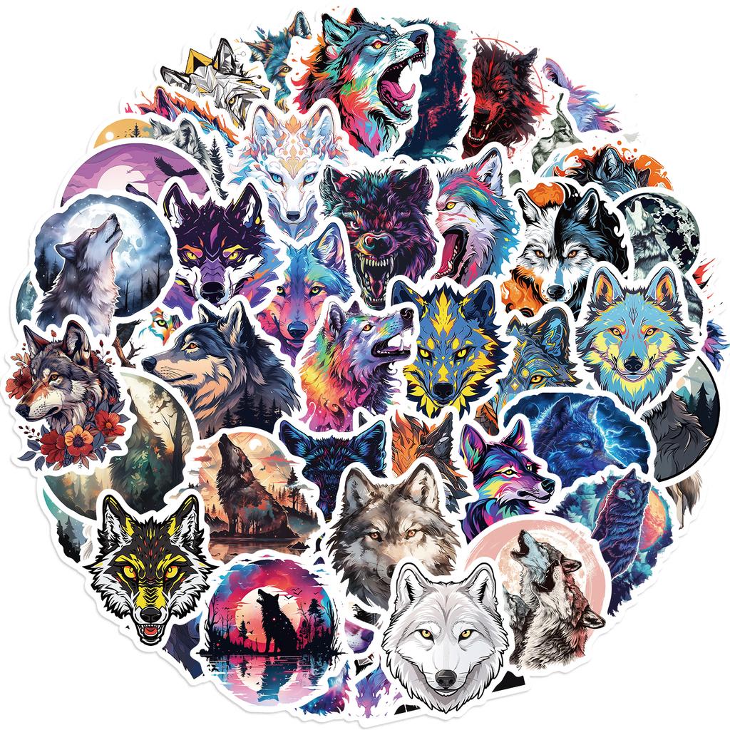 50PCS New Trendy Cartoon Wolf Graffiti Sticker Helmet Cup Car DIY Waterproof PVC  Reward Sticker Cartoon DIY Decal