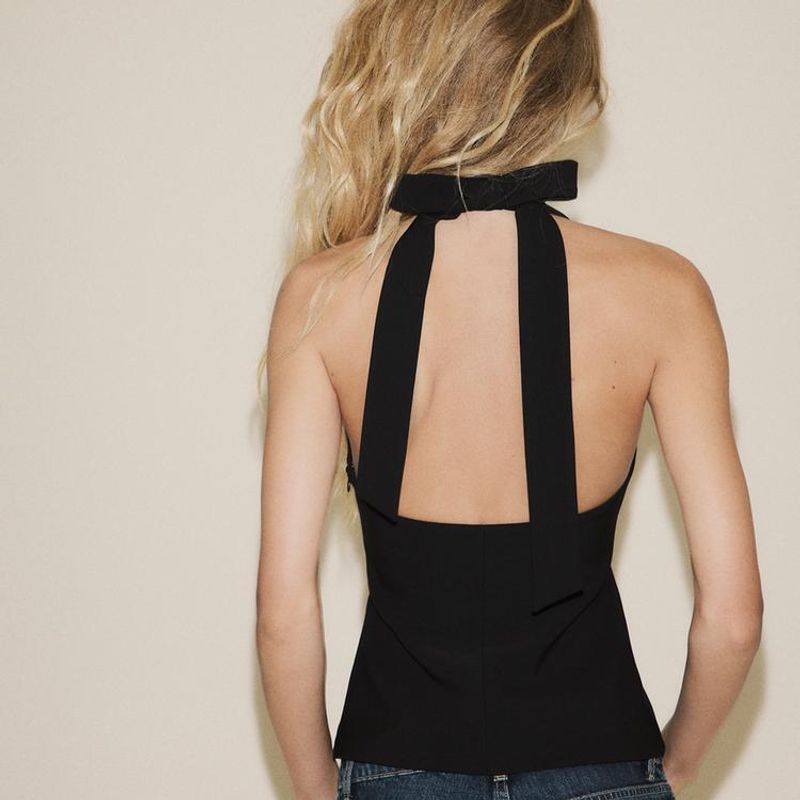 Zbzr Spring New Arrival Women's Clothing Fashion Style Fashion Elegant Back Bows Hanging Collar Tops 7966889