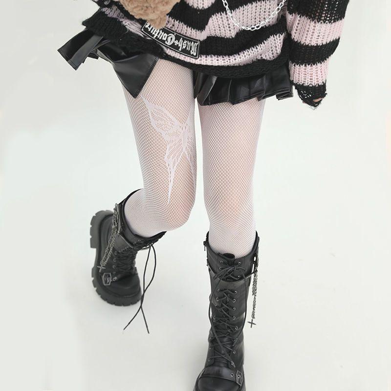 Sexy Hot Girl Jk Long High Knee Torn Fishnet Stockings Over The Knee Socks Women Black Garter Socks Nylon Mesh Ripped Pantyhose