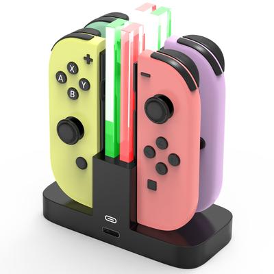 Ladestation für Diyife 4 in 1 Nintendo Switch 4 in 1 Switch Controller-Ladung Gleichzeitige Ladehalterung Ladegerät mit Ladeanzeige Schwarz