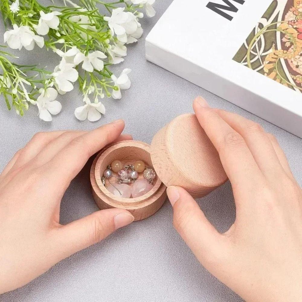 New Natural Wood Wooden Box Round Shape Mini Storage Container Container Box