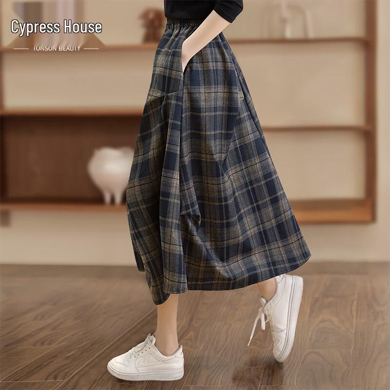 Women s Autumn Plaid High-Waist A-Line Skirt L