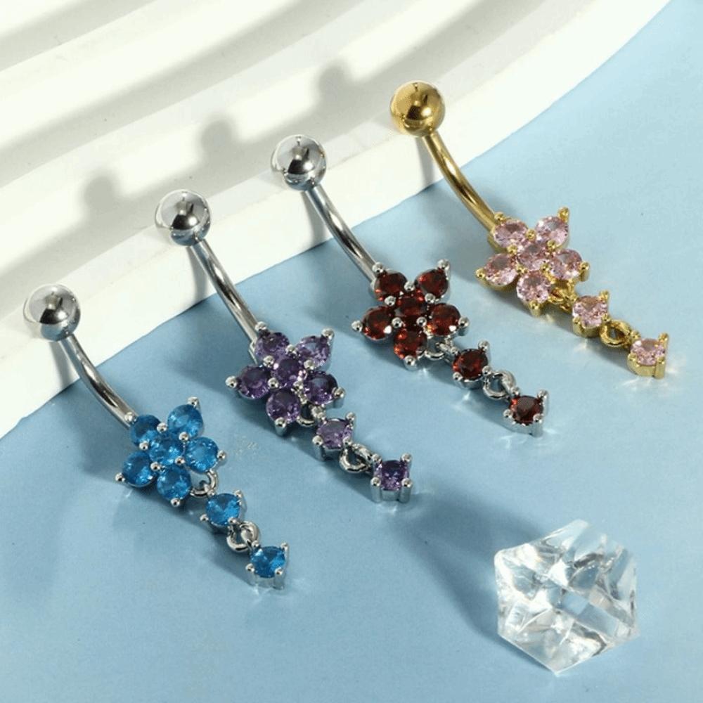 Rhinestone Flower Pendants Belly Button Ring Colorful Body Piercing Jewelry  Girls