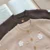 Embroidered Flower Knit Cardigan for Baby Girls, Wave Point Style, Thickened for Autumn and Winter