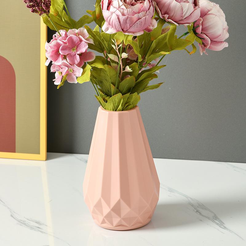 Vase Decoration Home Plastic Vase White Imitation Ceramic Flower Pot Flower Basket Nordic Decorative Flower Vase Wedding Deco розовый