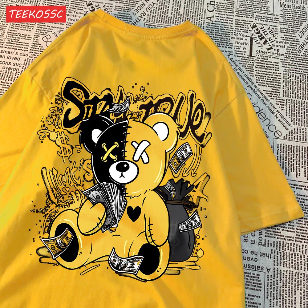 Street Cotton Womans T-Shirts Bear Cartoon Pattern Printing Tops Oversize O-Neck Soft Short Sleeve Summer Casual Female Clothes