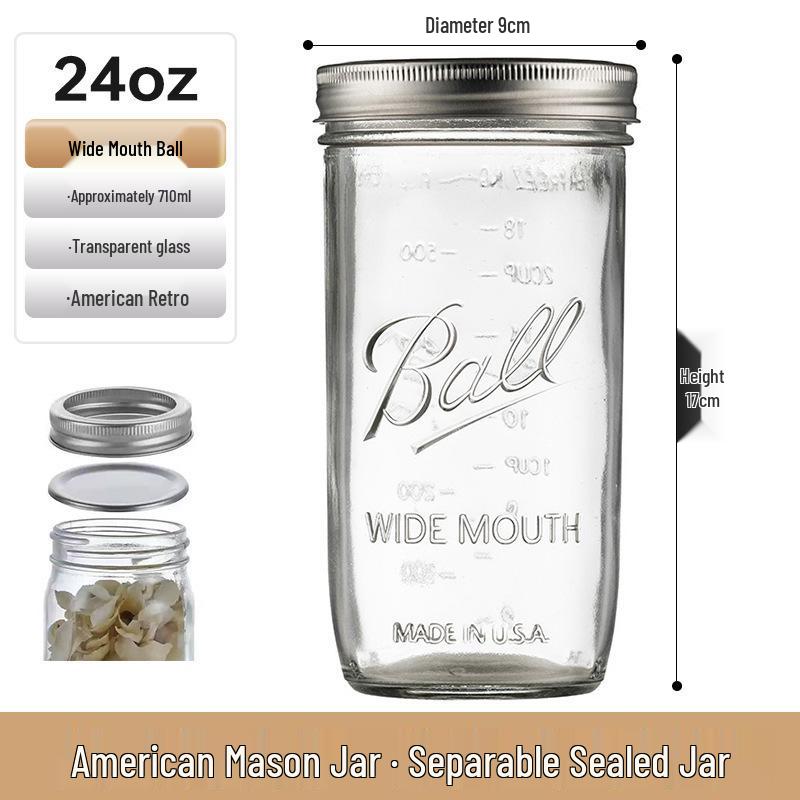 Bicchiere Mason Jar Americano Retrò con Coperchio - Tazza di Vetro per Fiocchi d'Avena, Contenitore Trasparente per Bevande, Sigillato e Vuoto.