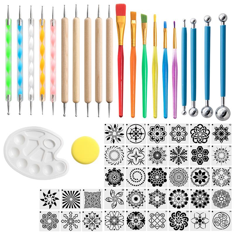 Mandala Kunstwerkzeug-Set: 58-teiliges Set zum Malen, Schablonieren, Punktieren und Prägen