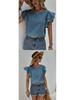 European & American Women's Casual Summer Round Neck Ruffle Batwing Short Sleeve Top