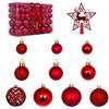 Plastic Christmas Tree Bauble Set, 101-Count Assortment with Mixed Finishes, Varied Ball Styles, and Cutout Star Toppers