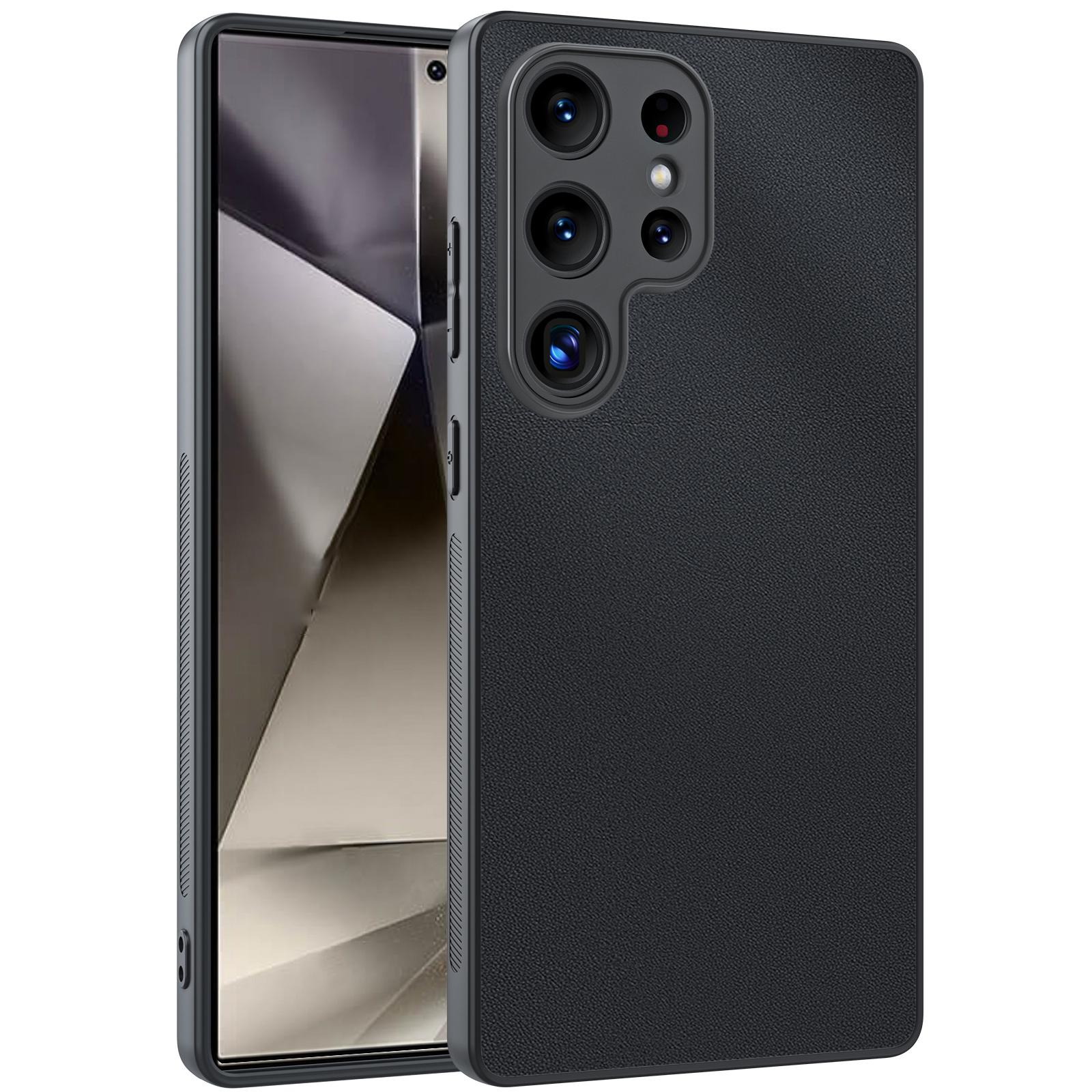 

For Samsung Galaxy S24 Ultra Case PU Leather Coated PC+TPU Anti-Drop Phone Cover Black